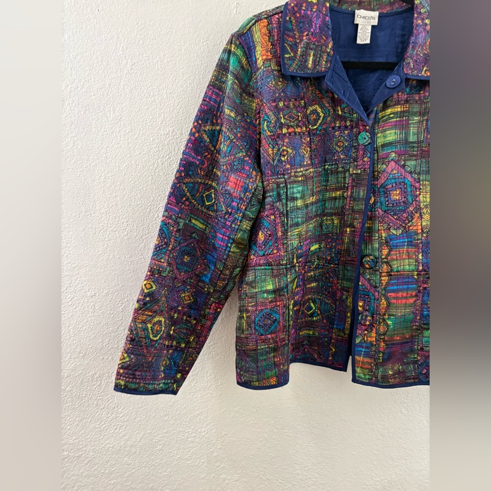Chico's reversible quilted jacket multicolor geometric print reversible 3/XL - Picture 2 of 8
